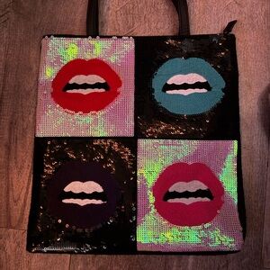 Betsey Johnson Sequin Lip Art Tote Bag